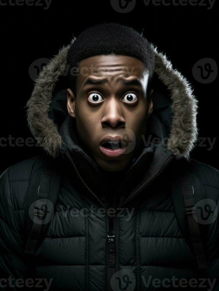 Young man with African features who appears to be shocked AI Generative photo