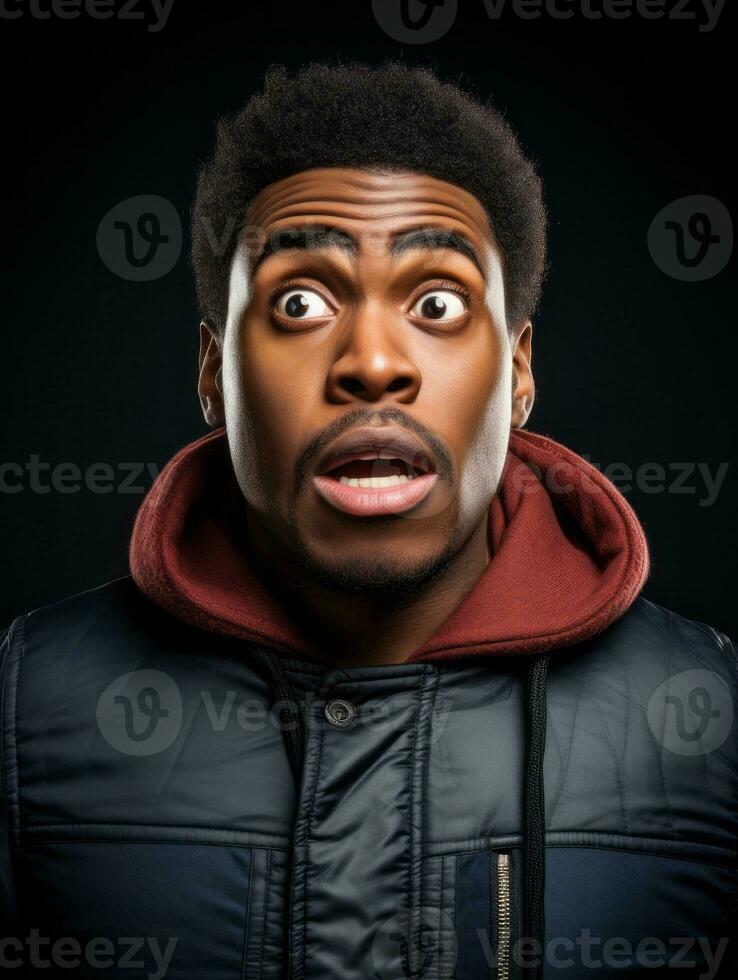 Young man with African features who appears to be shocked AI Generative photo