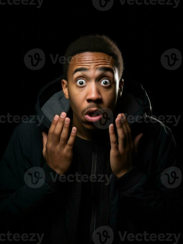 Young man with African features who appears to be shocked AI Generative photo
