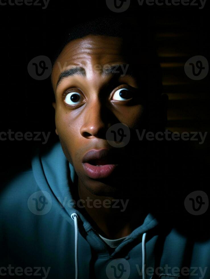 Young man with African features who appears to be shocked AI Generative photo