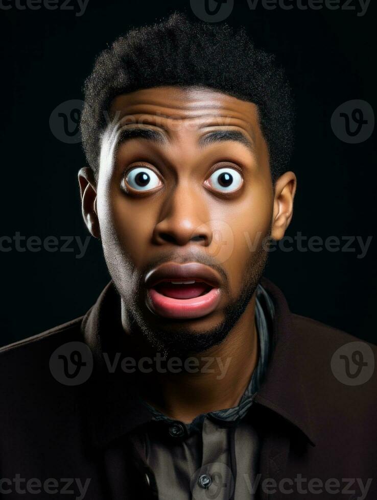 Young man with African features who appears to be shocked AI Generative photo