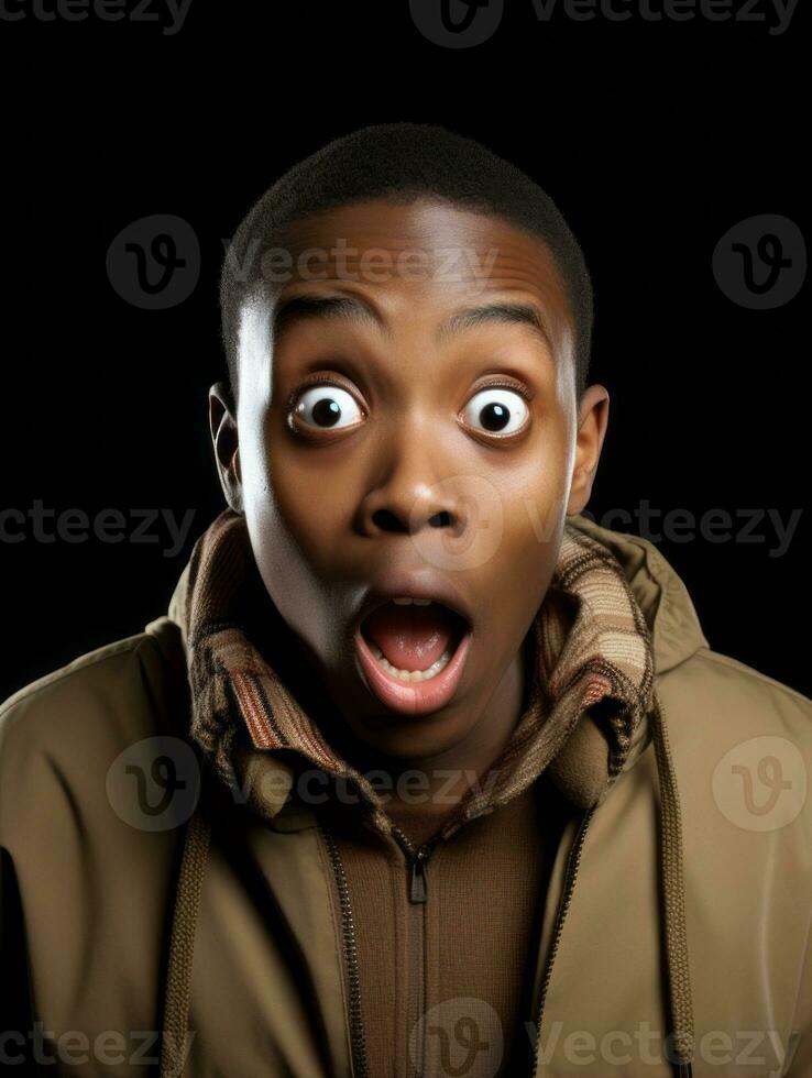 Young man with African features who appears to be shocked AI Generative photo