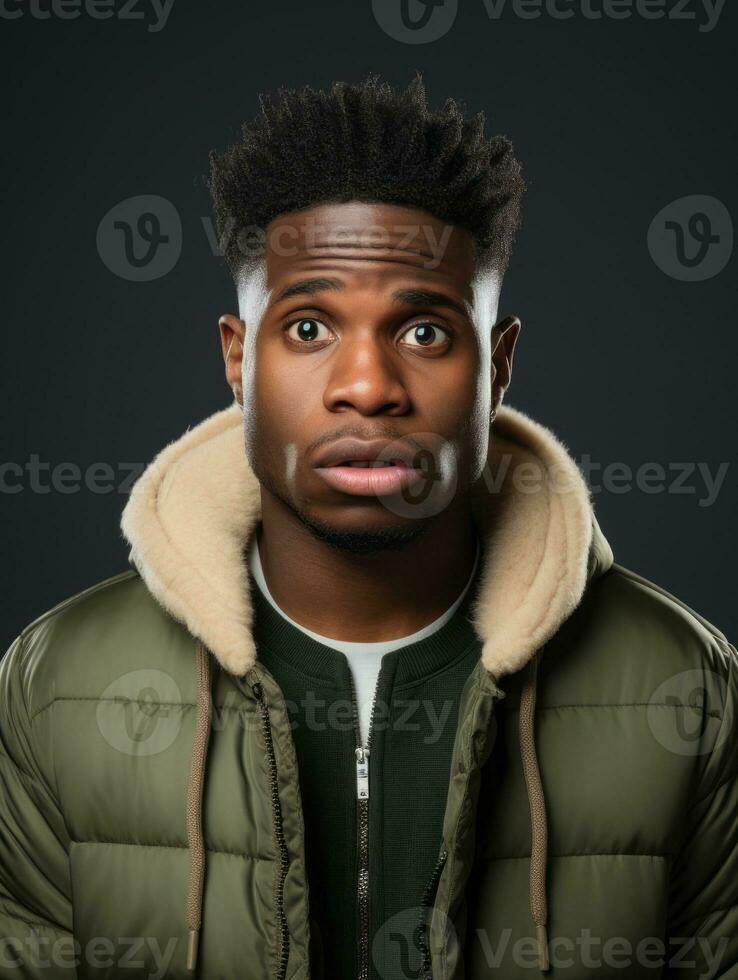 Young man with African features who appears to be shocked AI Generative photo
