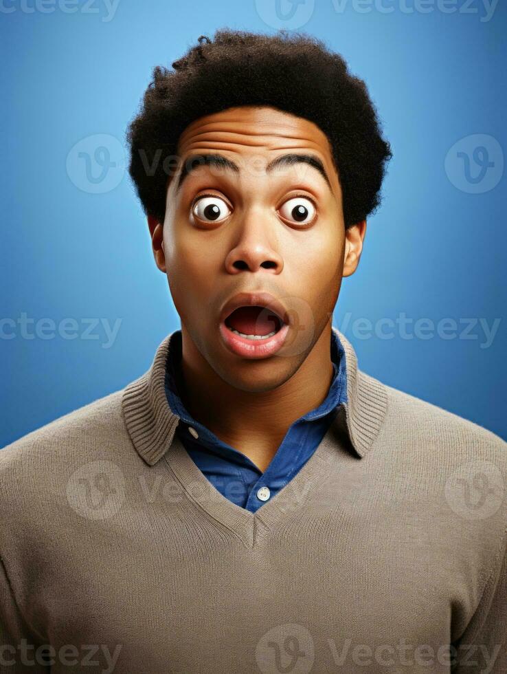 Young man with African features who appears to be shocked AI Generative photo