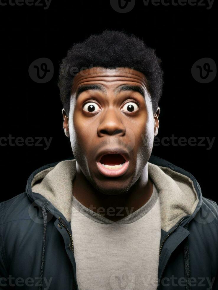 Young man with African features who appears to be shocked AI Generative photo
