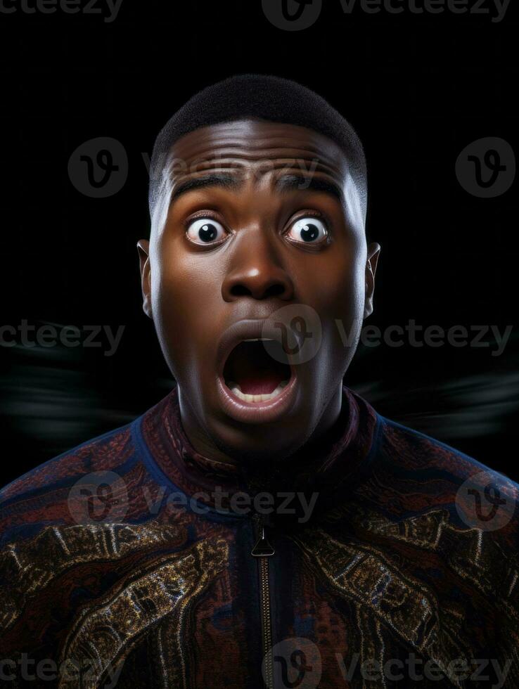 Young man with African features who appears to be shocked AI Generative photo