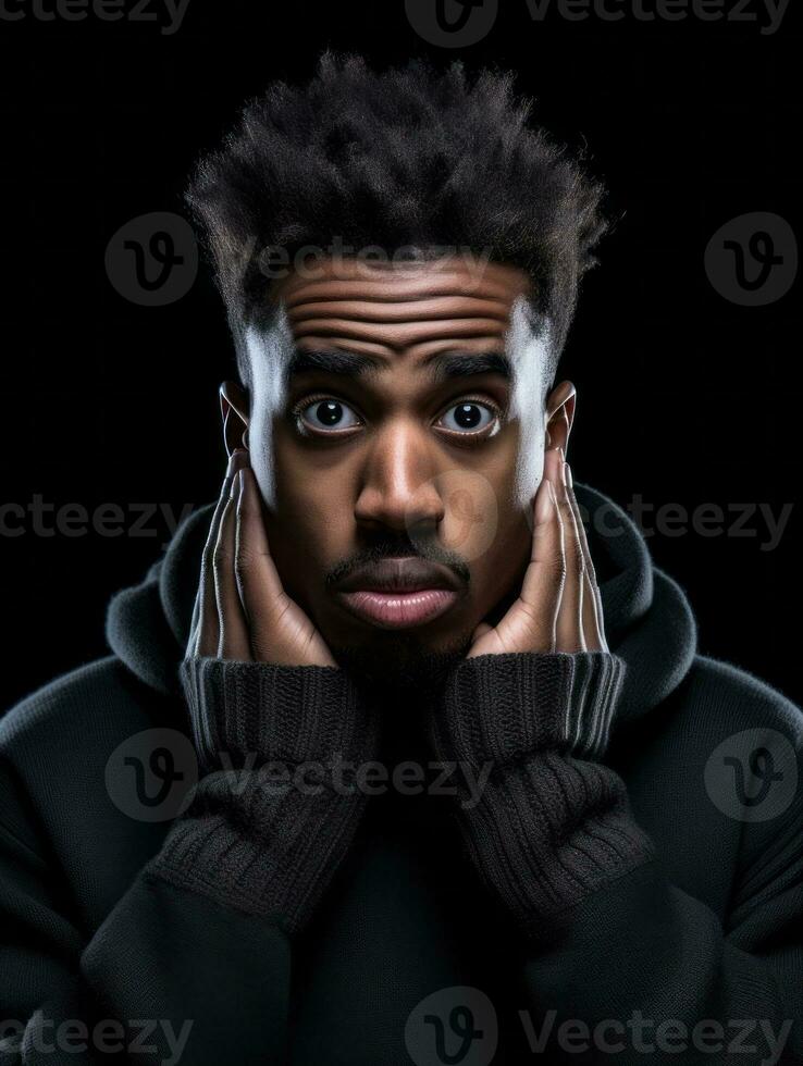 Young man with African features who appears to be shocked AI Generative photo