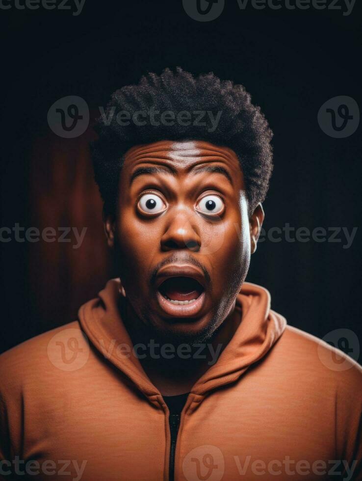 Young man with African features who appears to be shocked AI Generative photo