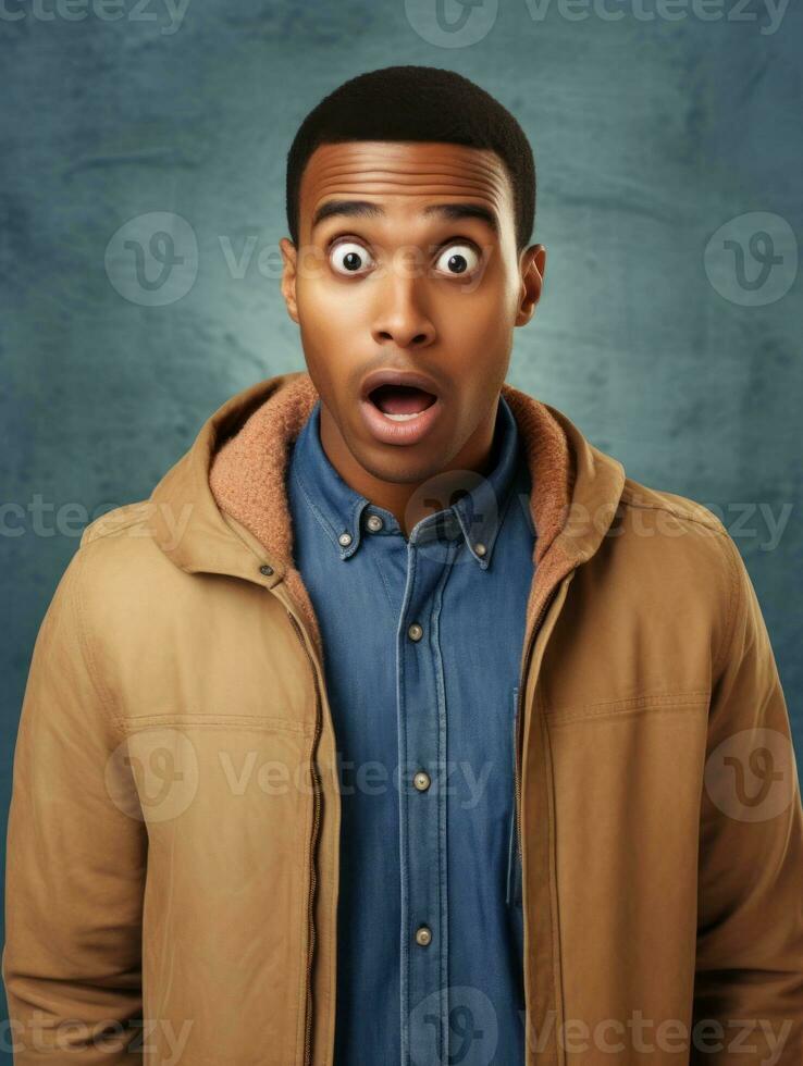Young man with African features who appears to be shocked AI Generative photo