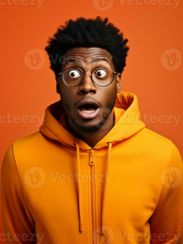 Young man with African features who appears to be shocked AI Generative photo