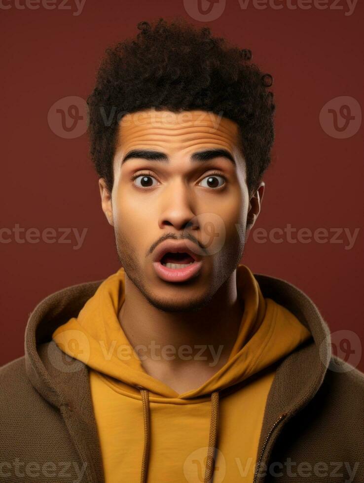 Young man with African features who appears to be shocked AI Generative photo
