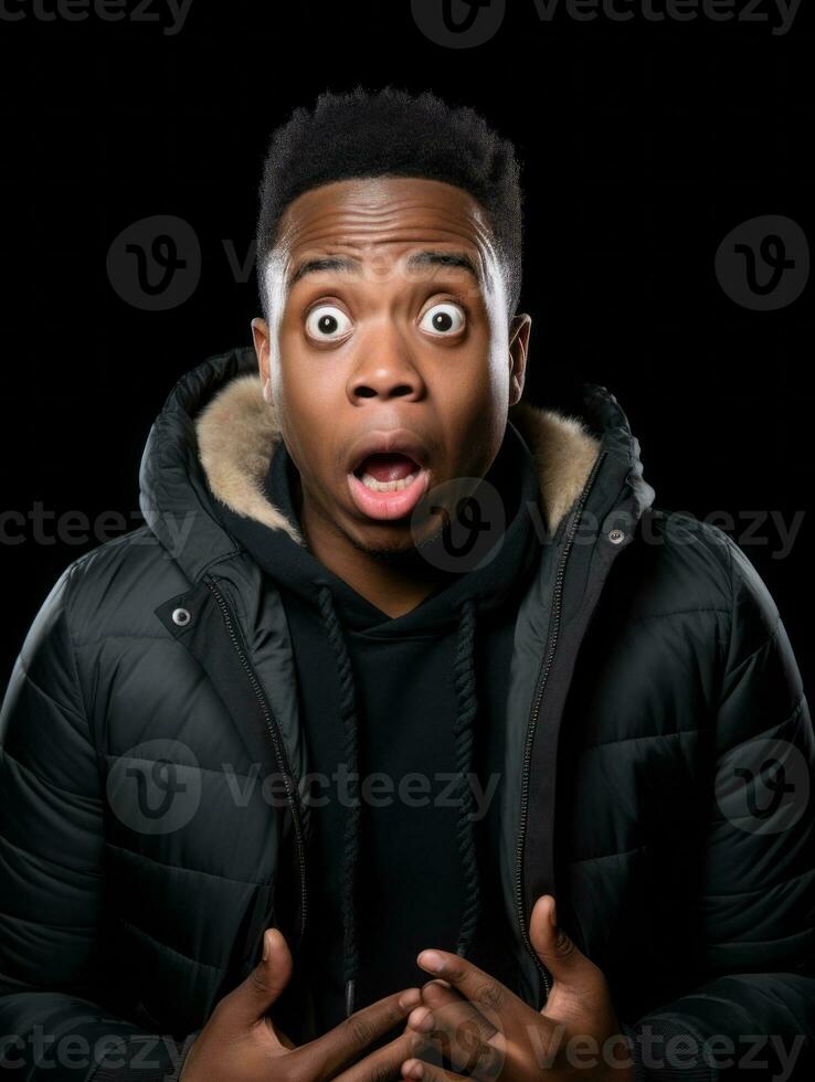 Young man with African features who appears to be shocked AI Generative photo