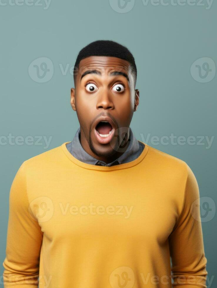 Young man with African features who appears to be shocked AI Generative photo