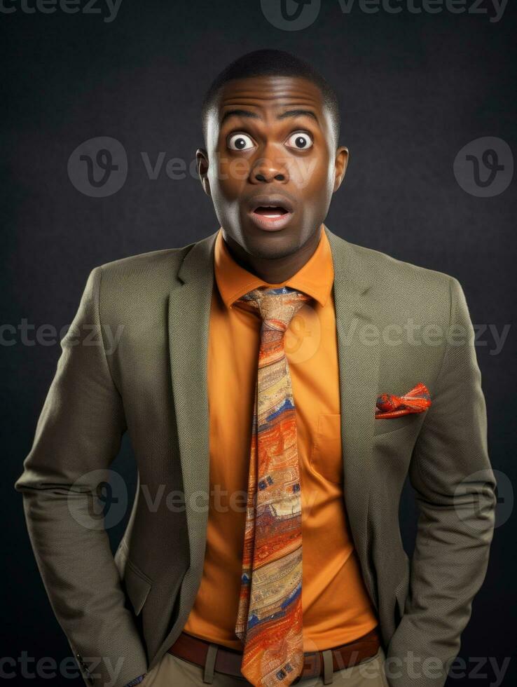 Young man with African features who appears to be shocked AI Generative photo