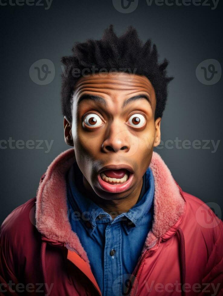 Young man with African features who appears to be shocked AI Generative photo