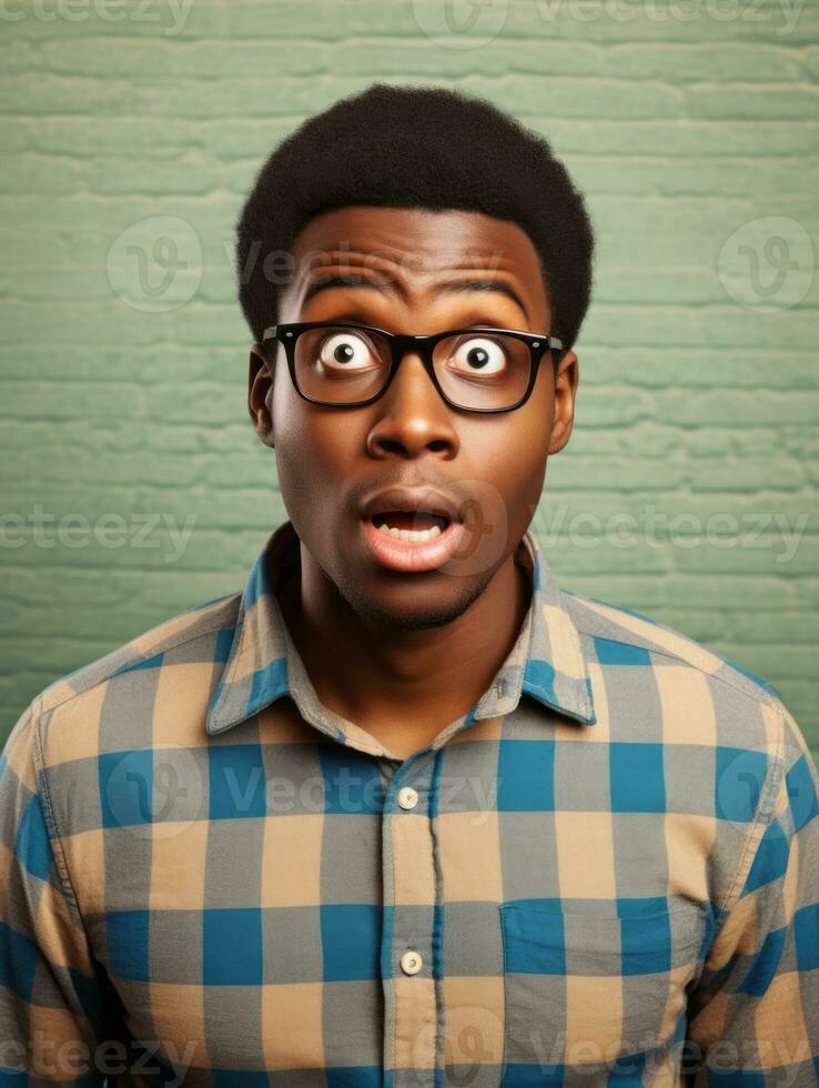 Young man with African features who appears to be shocked AI Generative photo