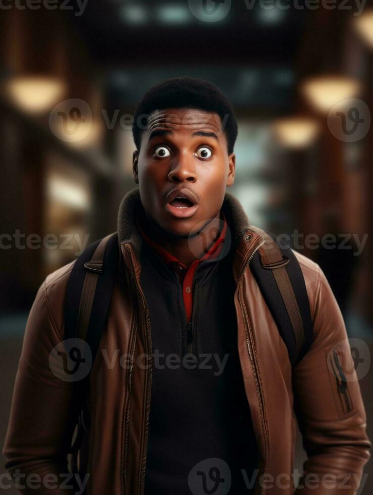 Young man with African features who appears to be shocked AI Generative photo