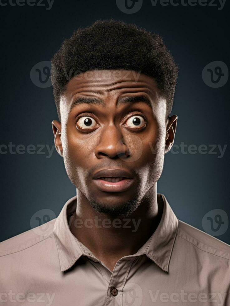 Young man with African features who appears to be shocked AI Generative photo