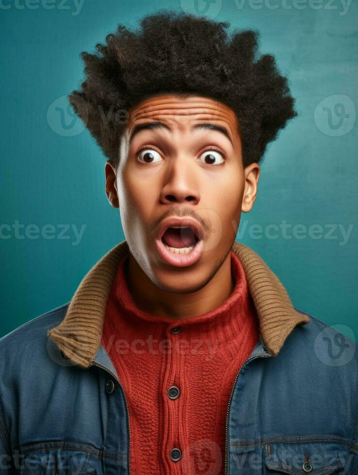 Young man with African features who appears to be shocked AI Generative photo