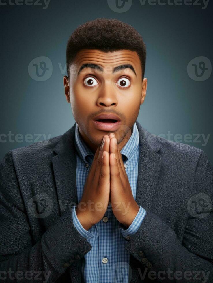 Young man with African features who appears to be shocked AI Generative photo