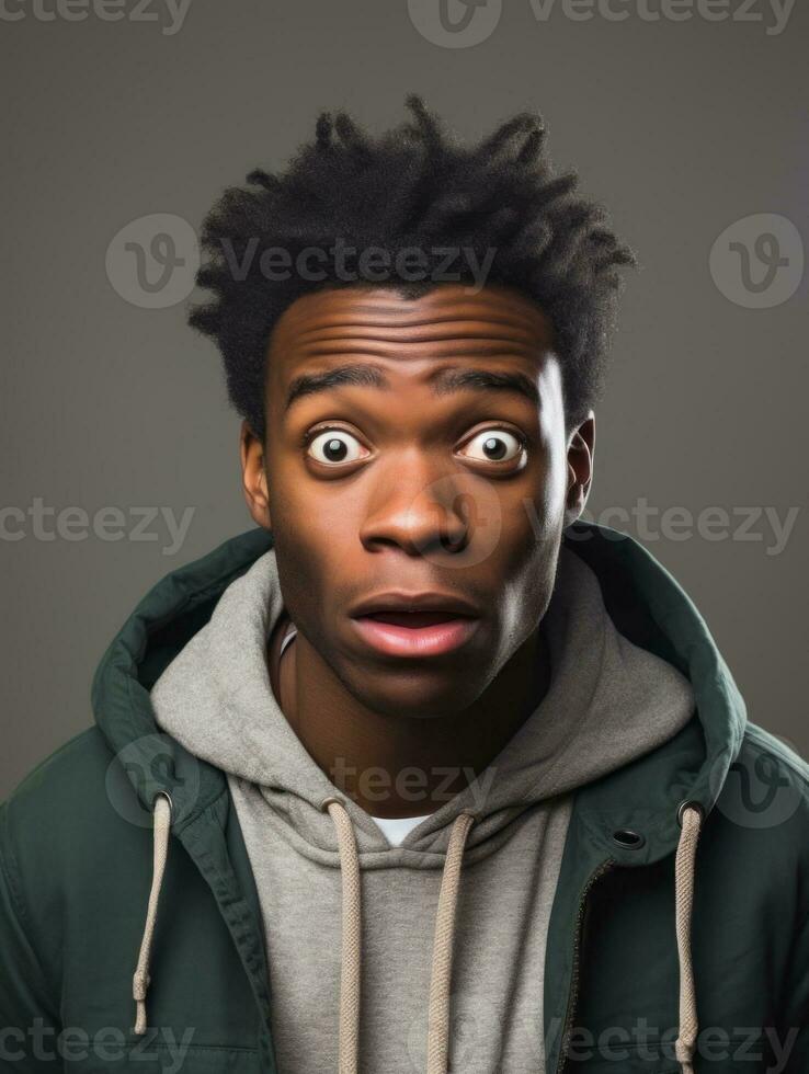 Young man with African features who appears to be shocked AI Generative photo