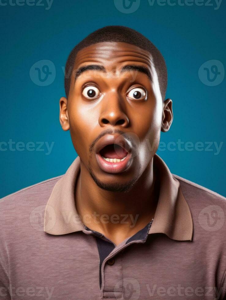 Young man with African features who appears to be shocked AI Generative photo