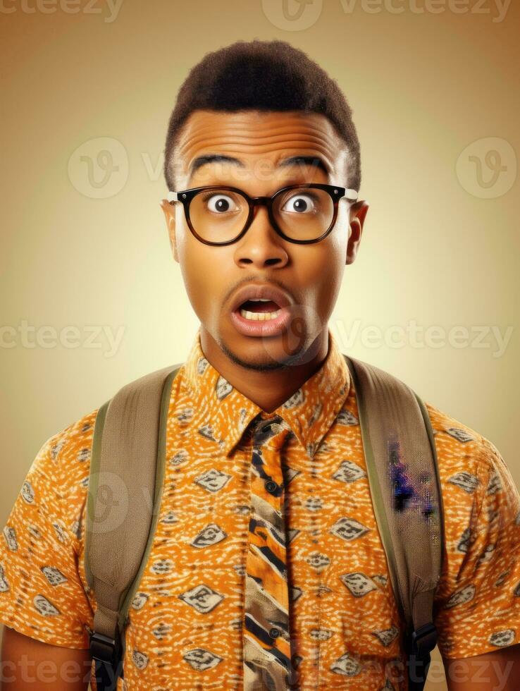 Young man with African features who appears to be shocked AI Generative photo