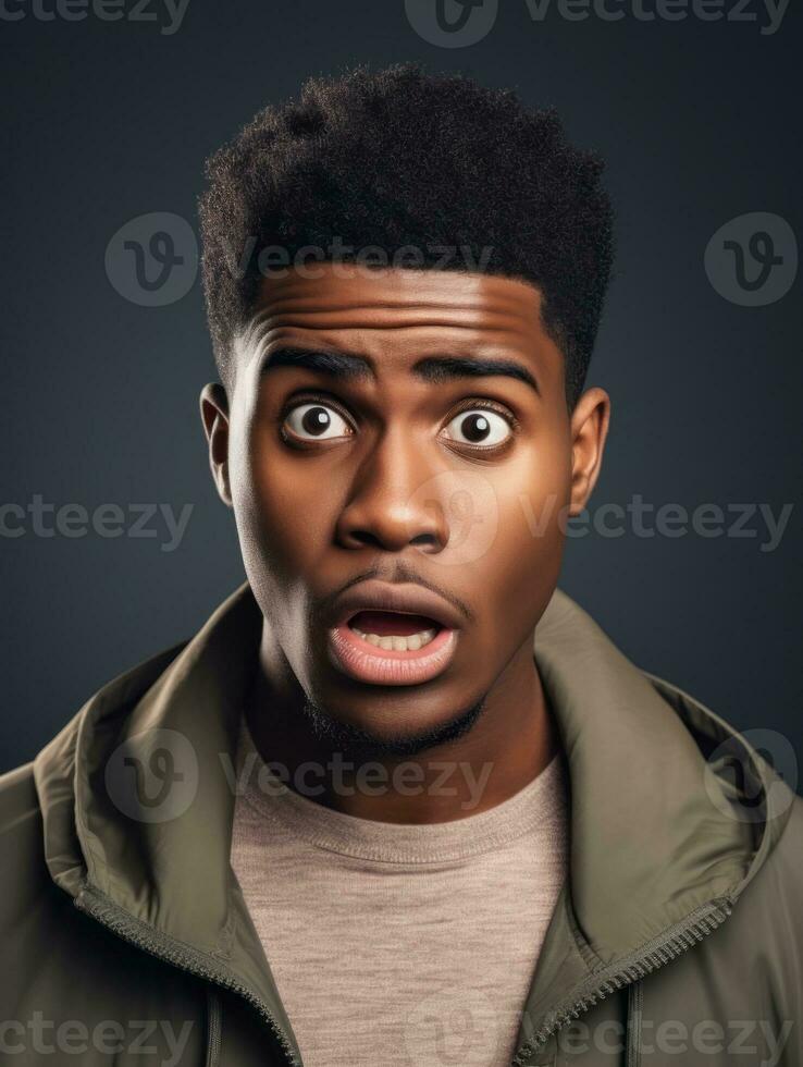 Young man with African features who appears to be shocked AI Generative photo