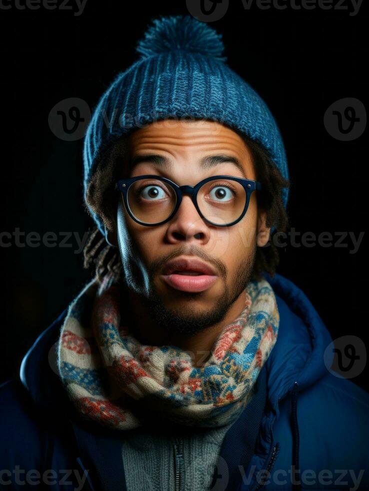 Young man with African features who appears to be shocked AI Generative photo