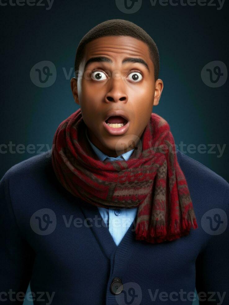 Young man with African features who appears to be shocked AI Generative photo
