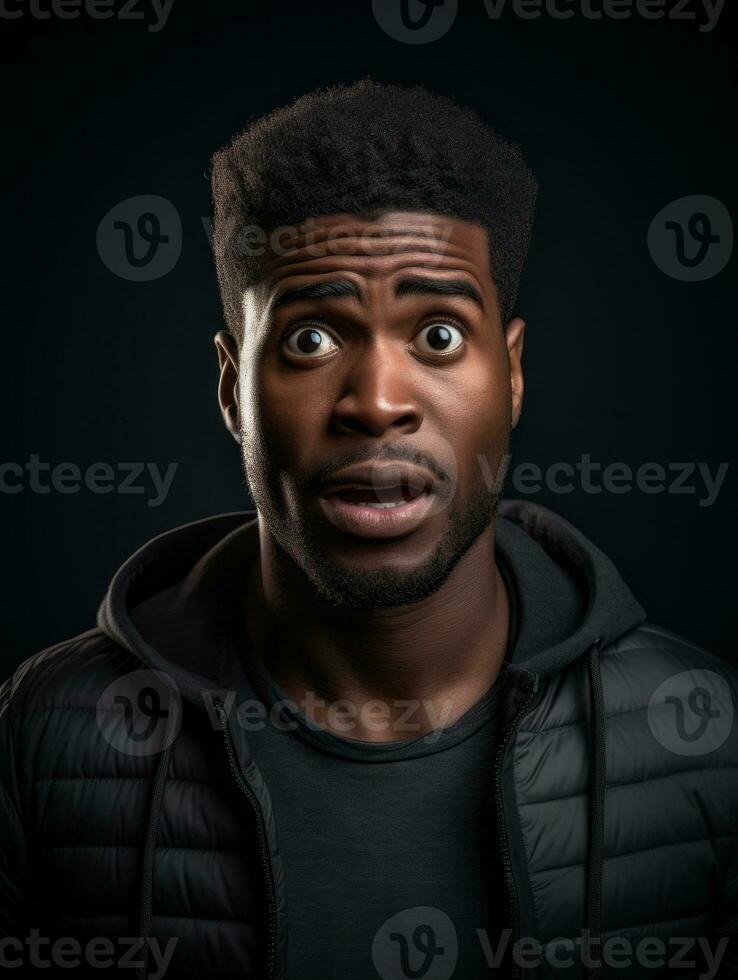 Young man with African features who appears to be shocked AI Generative photo