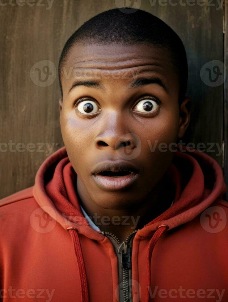 Young man with African features who appears to be shocked AI Generative photo