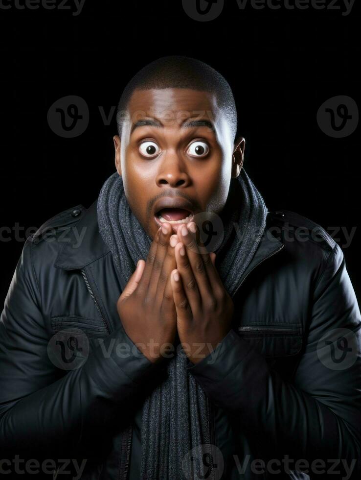 Young man with African features who appears to be shocked AI Generative photo