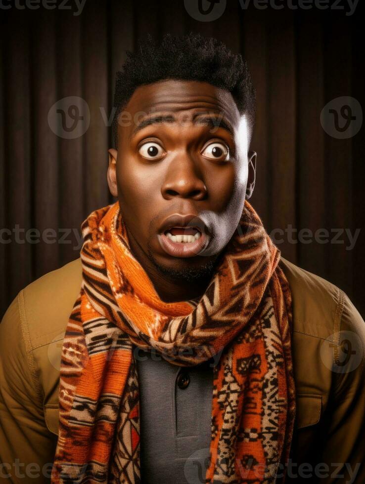 Young man with African features who appears to be shocked AI Generative photo