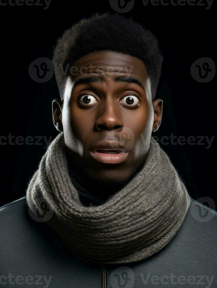 Young man with African features who appears to be shocked AI Generative photo