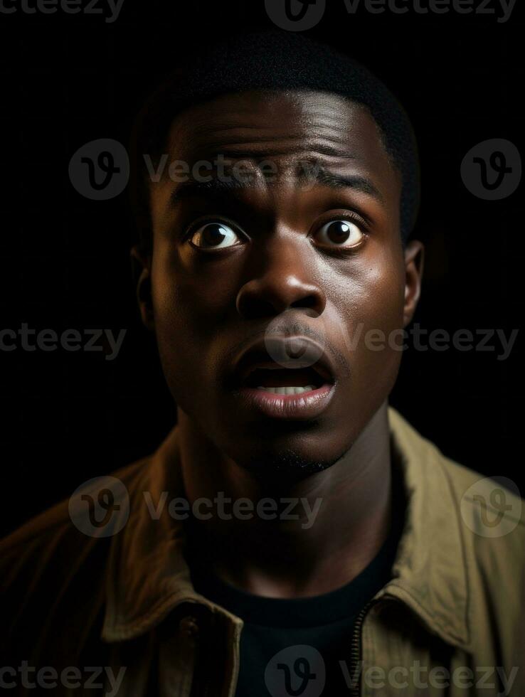 Young man with African features who appears to be shocked AI Generative photo