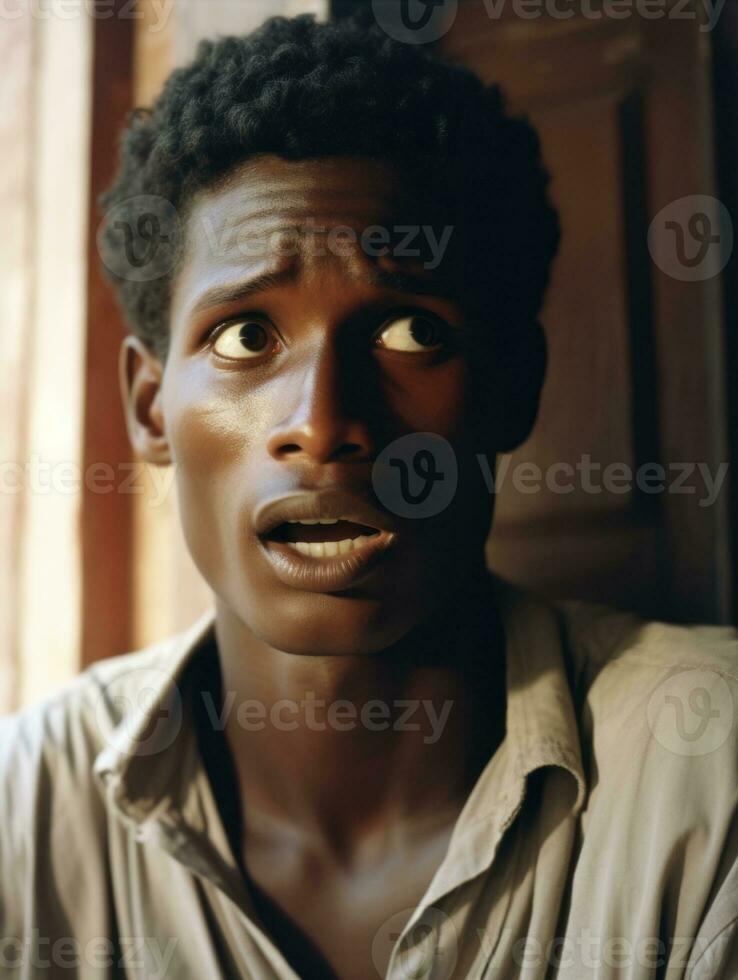 Young man with African features who appears to be shocked AI Generative photo