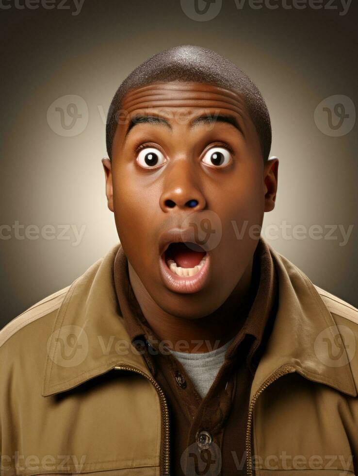 Young man with African features who appears to be shocked AI Generative photo