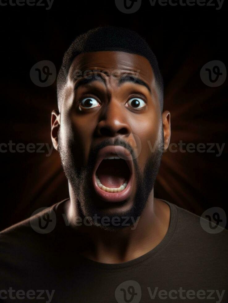 Young man with African features who appears to be shocked AI Generative photo