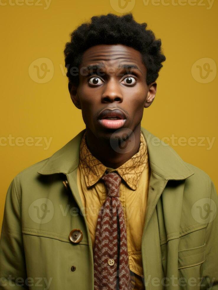 Young man with African features who appears to be shocked AI Generative photo