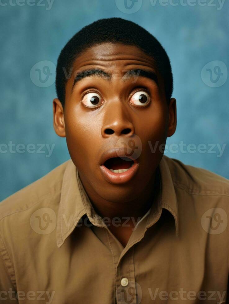 Young man with African features who appears to be shocked AI Generative photo