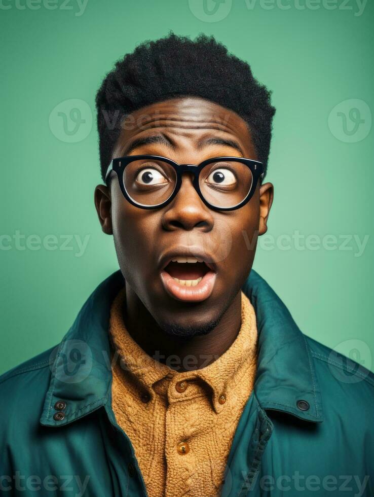Young man with African features who appears to be shocked AI Generative photo