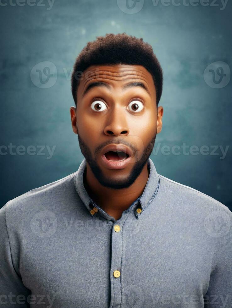 Young man with African features who appears to be shocked AI Generative photo
