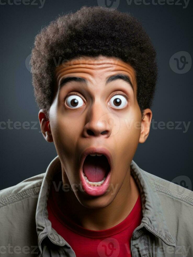 Young man with African features who appears to be shocked AI Generative photo