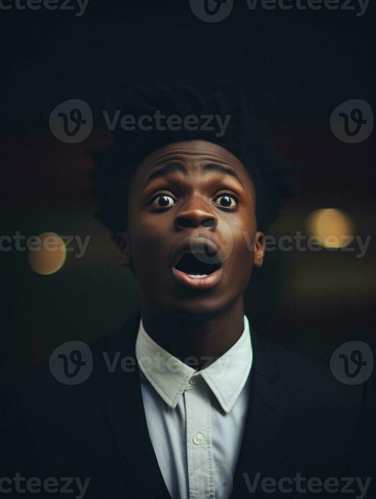 Young man with African features who appears to be shocked AI Generative photo