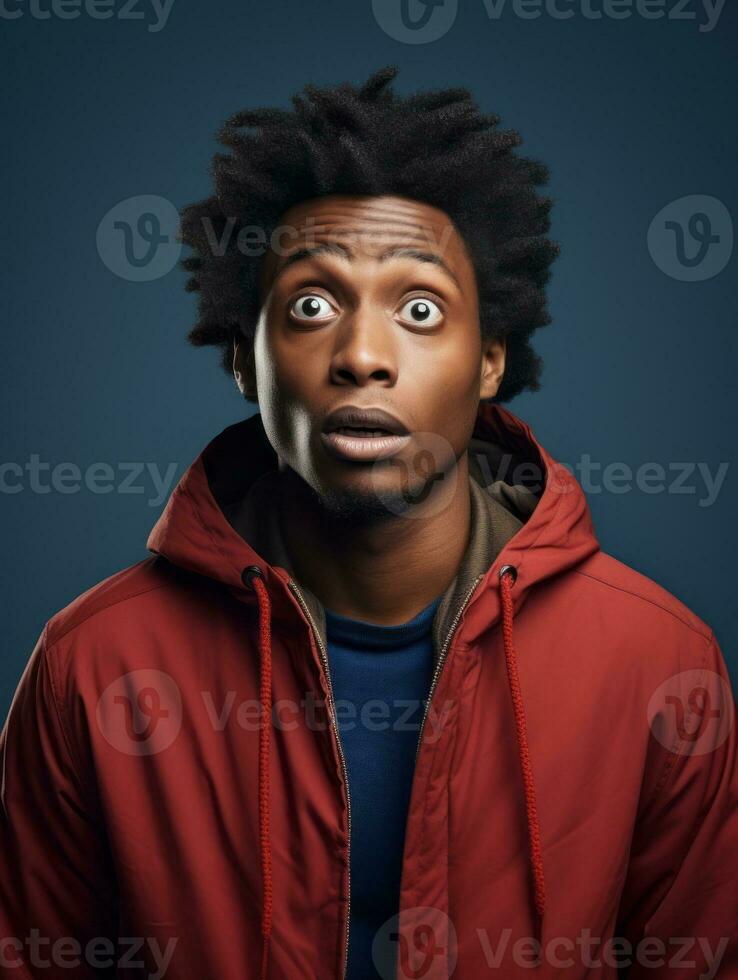 Young man with African features who appears to be shocked AI Generative photo