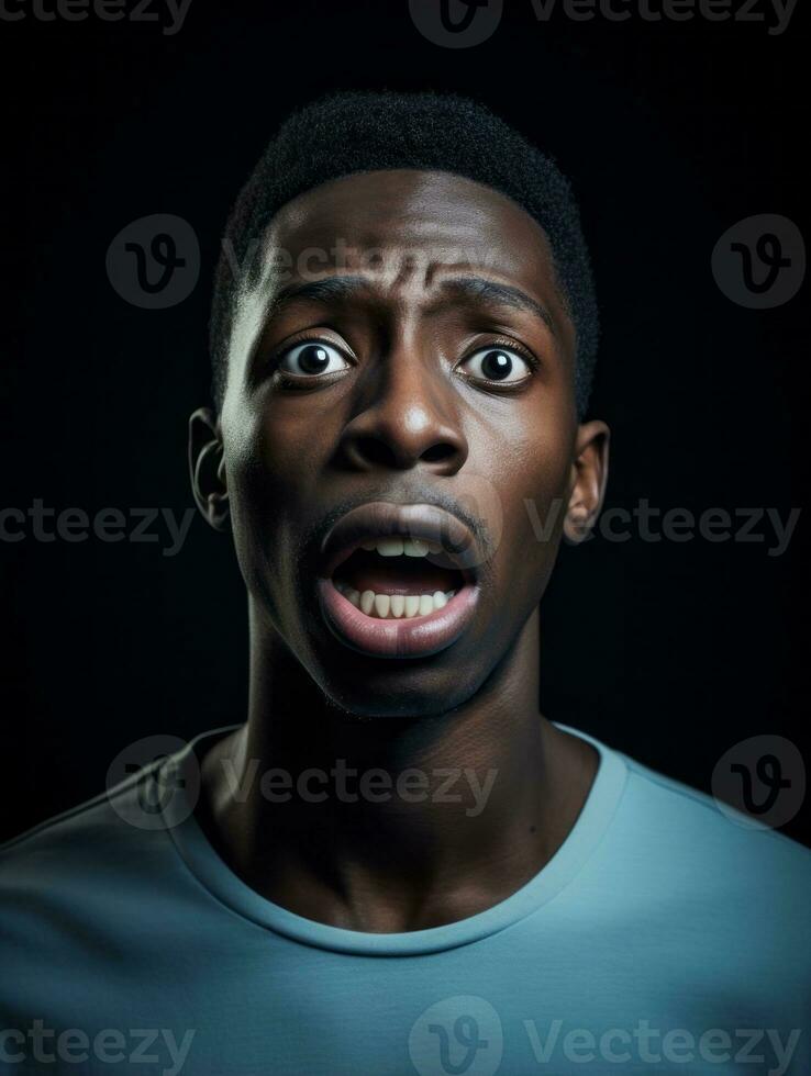 Young man with African features who appears to be shocked AI Generative photo