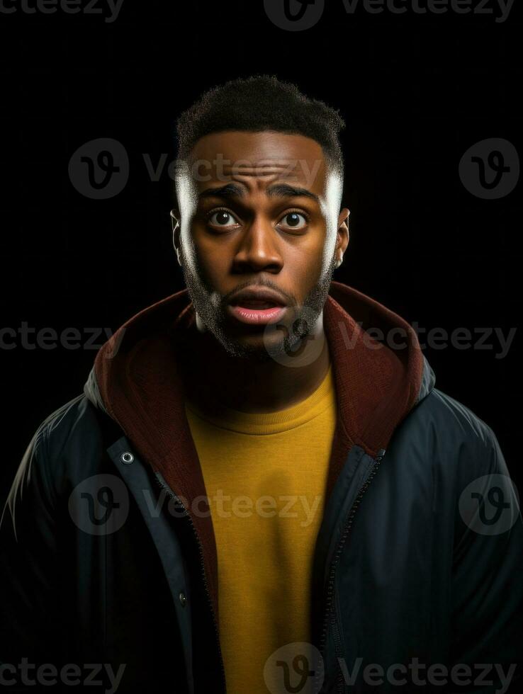 Young man with African features who appears to be shocked AI Generative photo