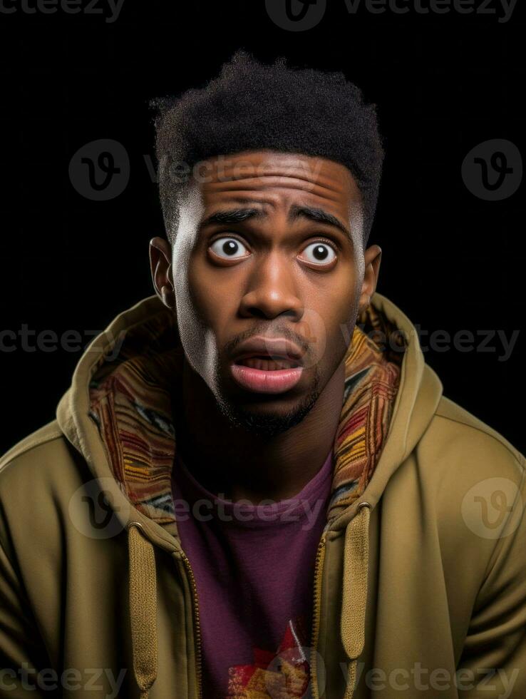 Young man with African features who appears to be shocked AI Generative photo