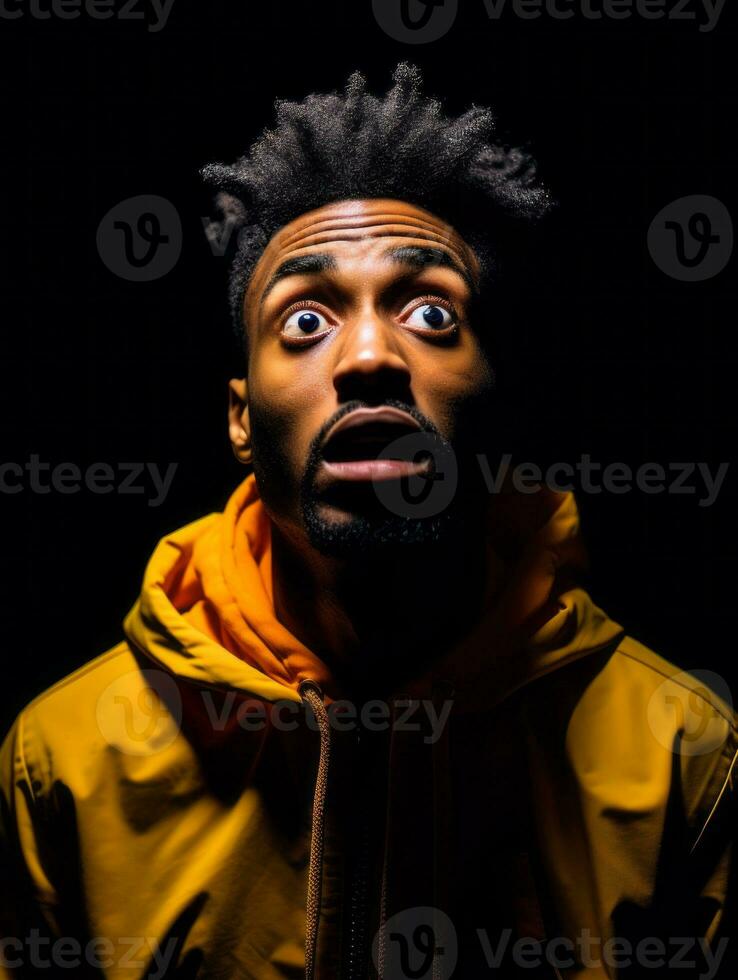 Young man with African features who appears to be shocked AI Generative photo